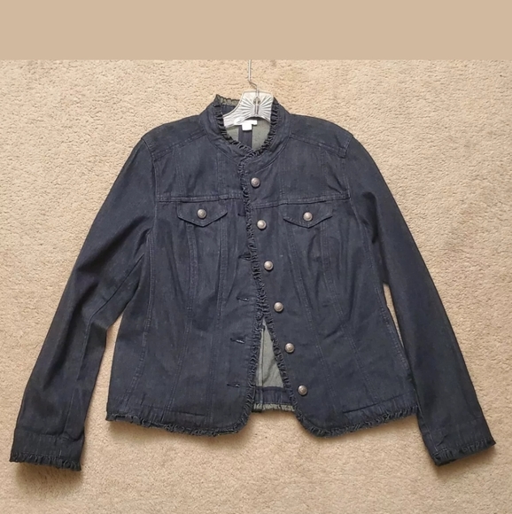 Woman's Charter Club Button Down Large Denim Coat - Picture 3 of 8